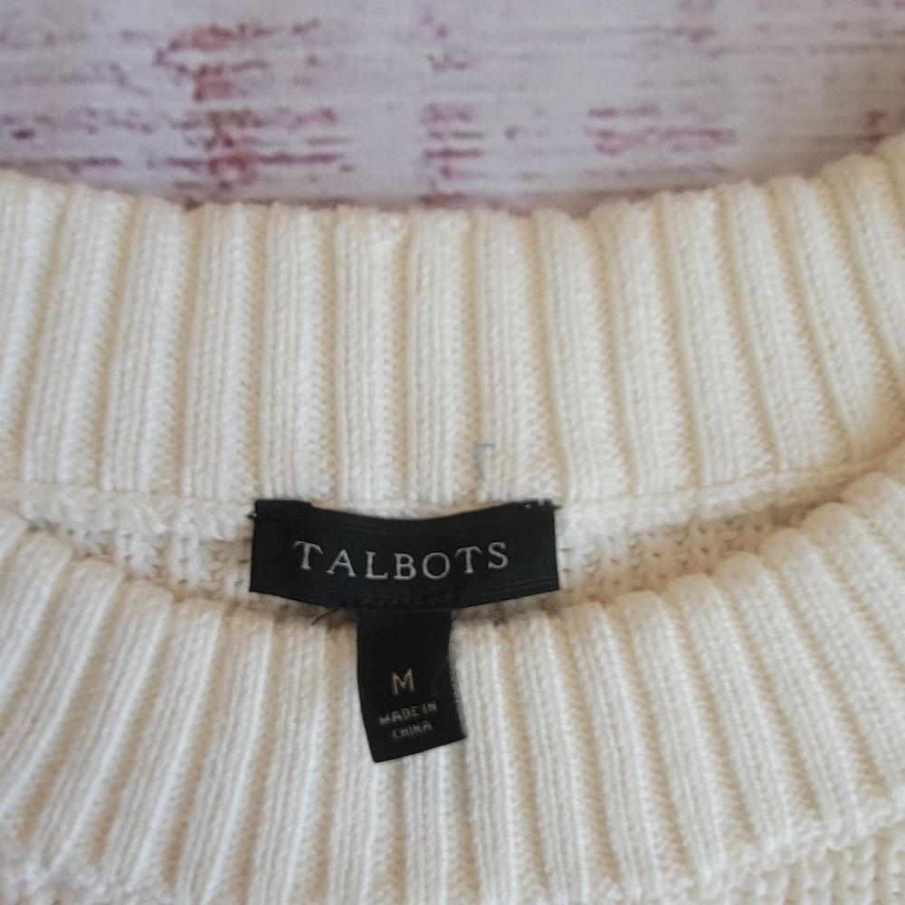 Talbots Textured Stripe Thermolite Sweater Elbow Patches Outdoor Womens Medium - Picture 2 of 5